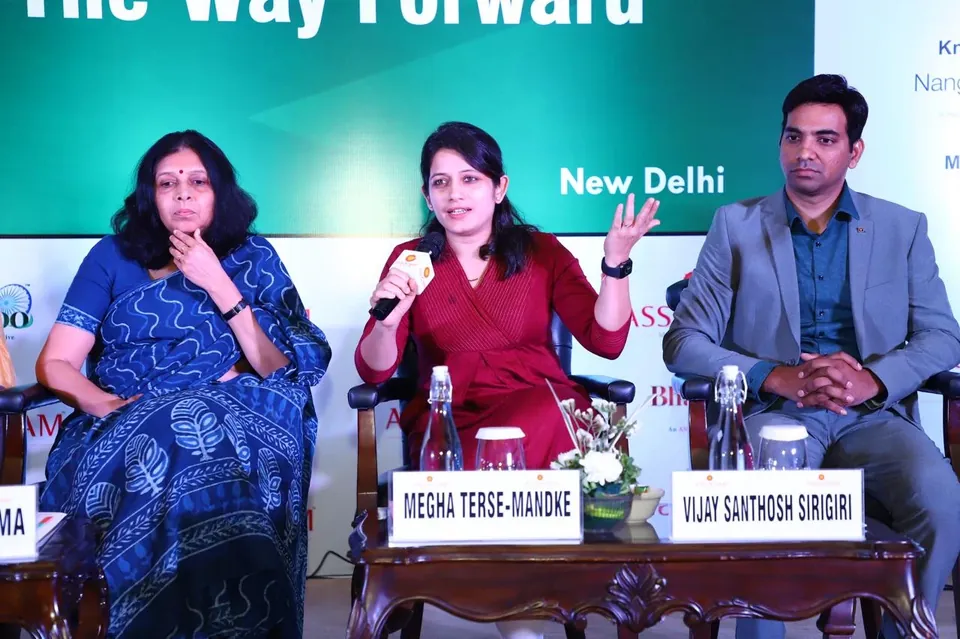Megha speaking on a nutrition panel in New Delhi