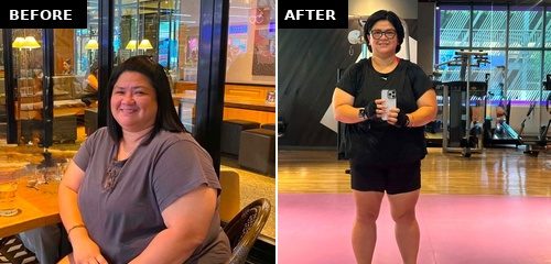 Client weight loss transformation, before and after