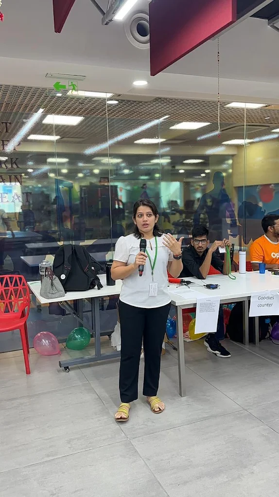 Megha presenting at a corporate wellness event